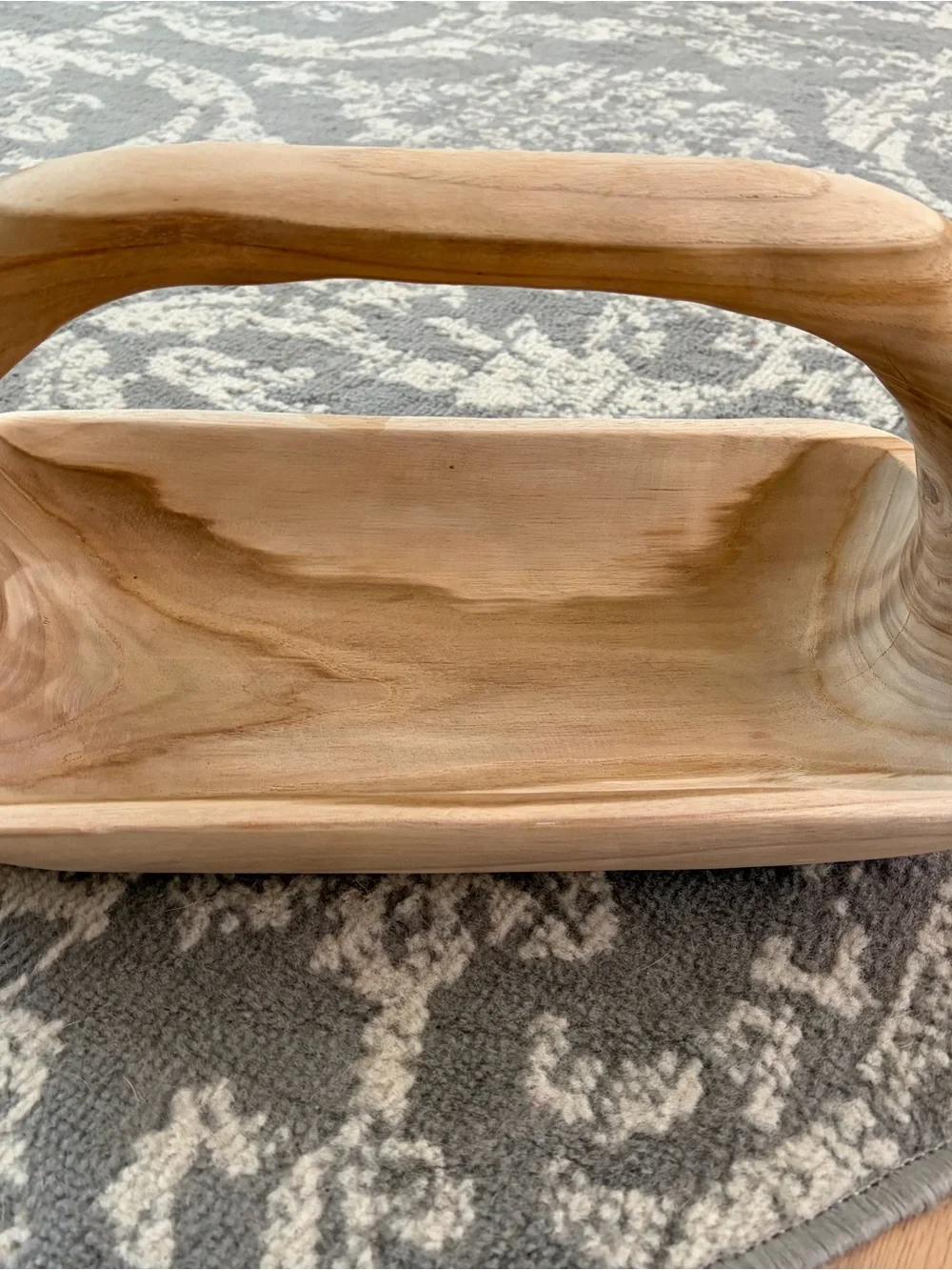 Hand-Carved Wooden Bath Handle Tray - Natural Wood